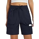 Libin Women's Hiking Long Shorts 7" Quick Dry Cargo Zipper Pockets Water Resistant Bermuda Shorts UPF 50+