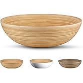 LEXA 12" Handmade Natural Bamboo Wooden Salad Bowl - 130Oz Lightweight Large Wooden Bowls for Food - Bamboo Wooden Fruit Bowl