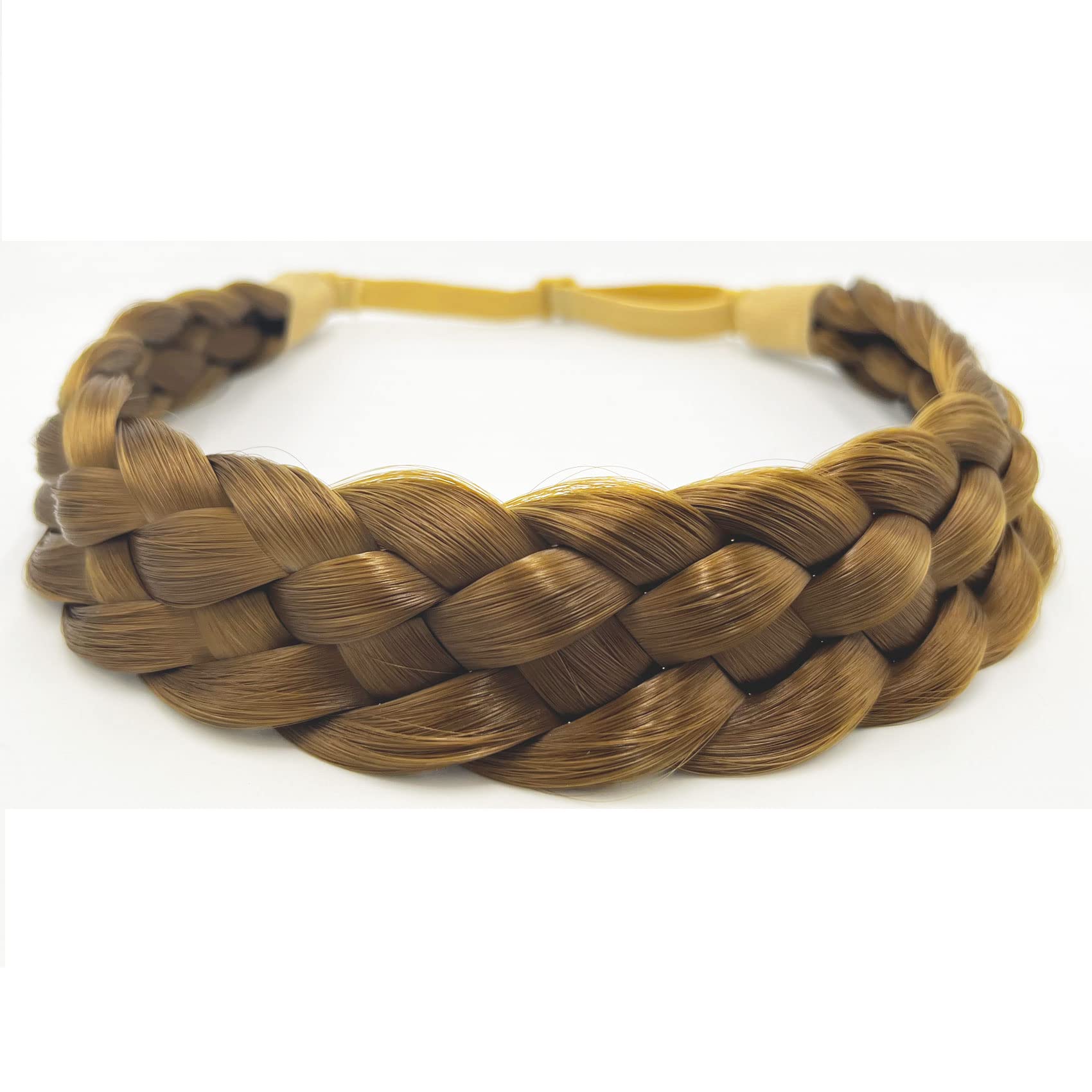 TOECWEGR Braided Hair Band 5 Strands Braids Hair Scrunchie Classic Chunky Elastic Synthetic Headband Women's Beauty Accessories (Khaki)