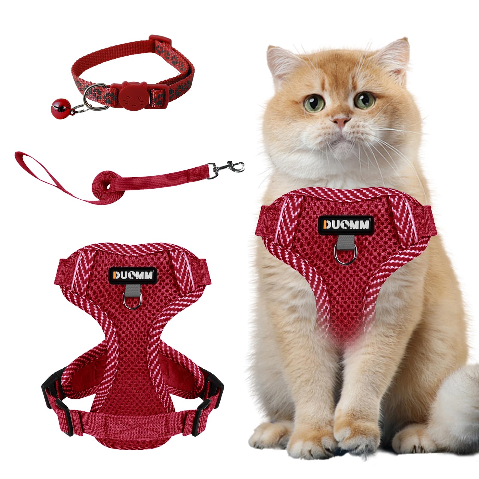 Muecleao Cat Harness and Lead Set, Adjustable Kitten Harness and Lead Set, Cat Harness with Reflective Strips, Escape Proof Cat Vest Harness with Leash Set for Cats Dogs Pets Walking (Red, M) — image 1
