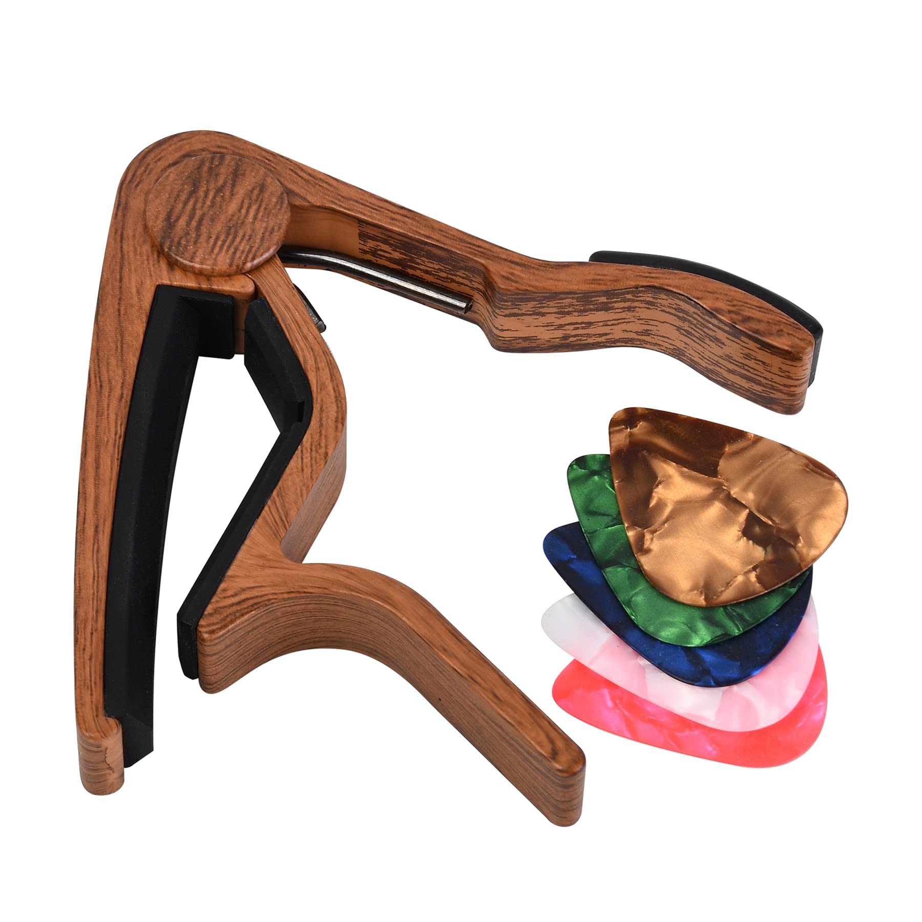 Alnicov Guitar Capo for Acoustic and Electric Guitars with 5 Picks(Random Colors),Woodcolor