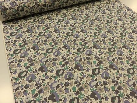 Amazon 英国風フローラル パープル ツイル生地 北欧風 花柄 コットンこばやし 生地 布地 プリント コットン 入園 布 生地 通販