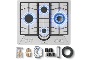 Gas Cooktop 24 Inch Maharlika, Gas Stove Top Built-in 4 Burners Stainless Steel Total 31,600 BTU, 24 Inch NG/LPG Convertible Propane Cooktops Dual Fuel, RV Stove Top with Thermocouple Protect