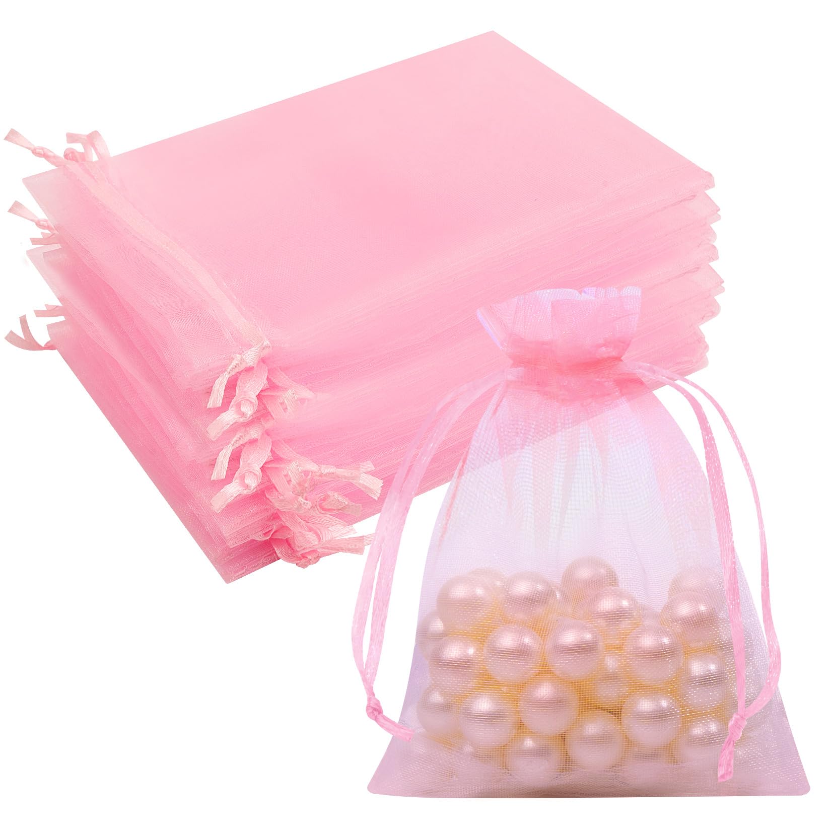 Photo 1 of Crweety 50 Pcs Pink Organza Bags 3x4 Inch, Jewelry Pouch Bags Small Mesh Bag Drawstring Gift Goody Bag for Candy Party Favor Wedding