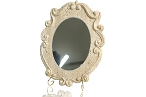 DUANYAN Vintage Makeup Mirror with Stand, Natural Stone Oval Antique Vanity Mirror for Dresser, Baroque Tabletop Mirror for B