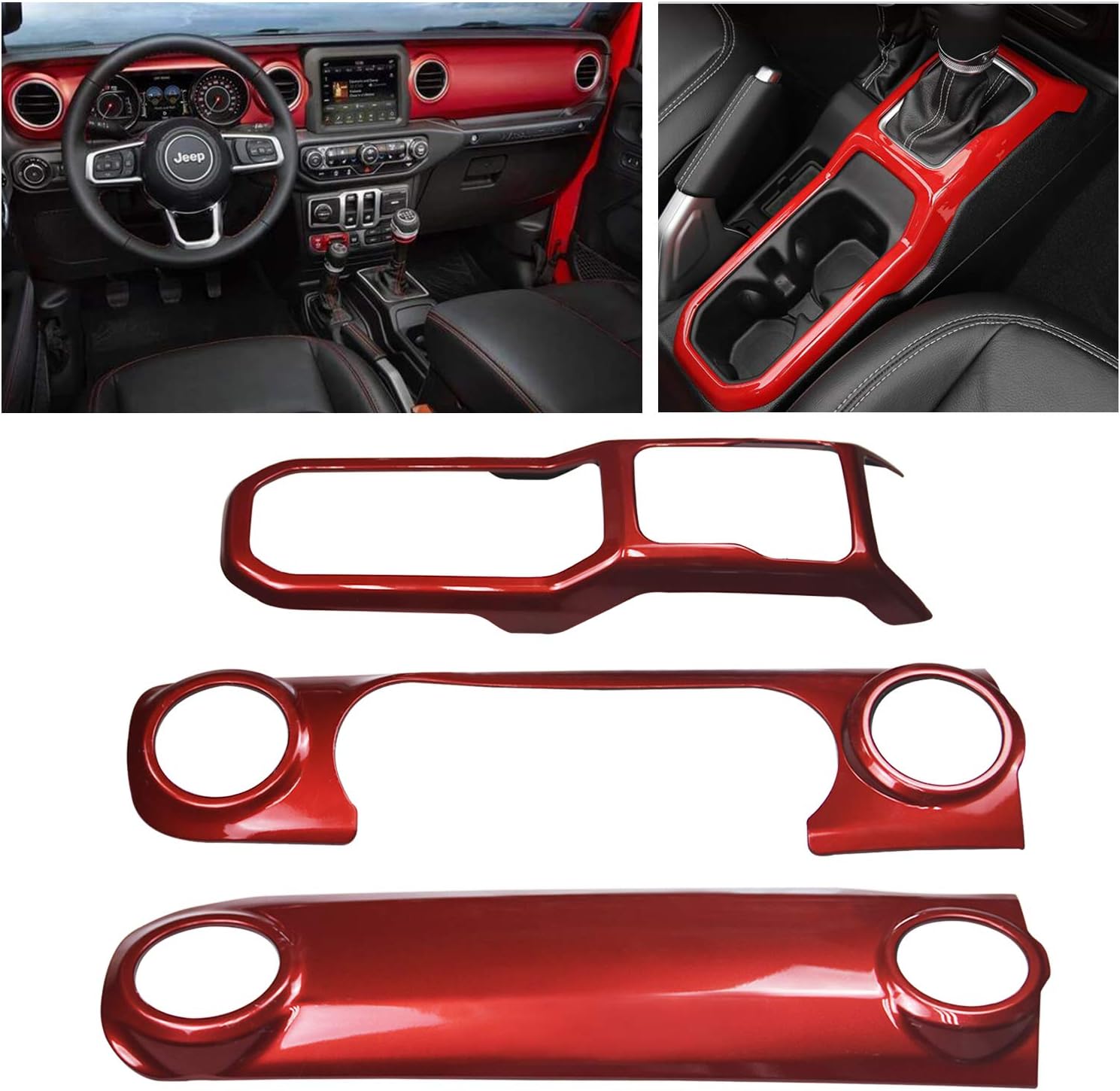 MOEBULB Interior Cover Mouldings 3pcs Interior Decoration Trim Kit Compatible for Jeep Wrangler JL 2018 2019 2020 (3pcs/Set, Red)