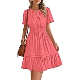 BTFBM Summer Dresses for Women 2026 Casual Boho Sundress Short Sleeve V Neck Ruffle A Line Beach Vacation Mini Dress