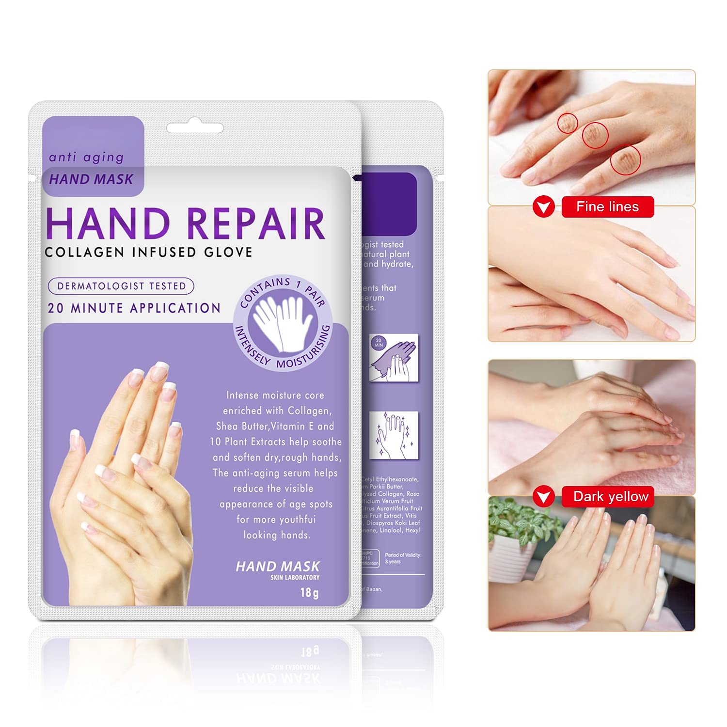 5 Pairs Hands Moisturizing Gloves, Hand Skin Repair Renew Mask Infused Collagen, Vitamins + Natural Plant Extracts for Dry, Aging, Cracked Hands (5 Pairs Hand mask)