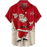 Hawaiian Shirt Mens Ugly Christmas Santa Claus Party Aloha Button Down Holiday Shirt Beach Casual Short Sleeve Shirts