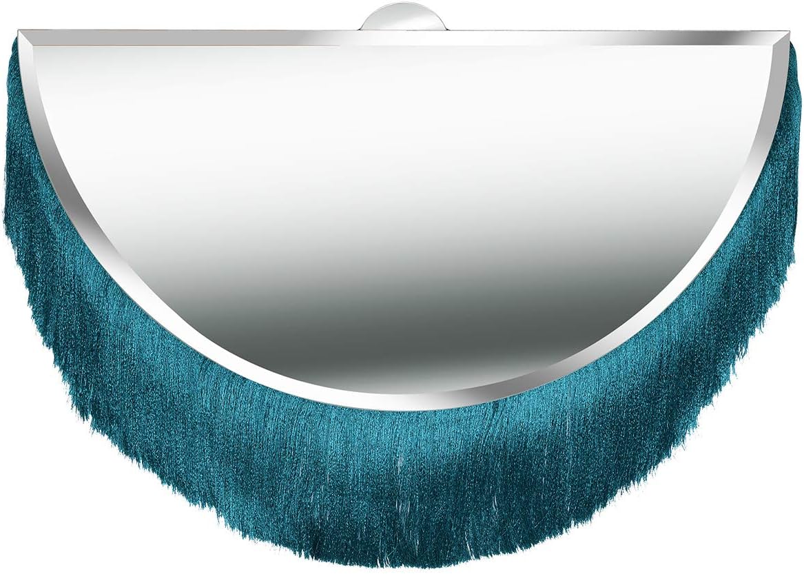 MOTINI 25.6"x 13.7" Beveled Decorative Mirror Contemporary Semi Circle Wall Mirrors with Blue Fringe for Wall Decor, Living Room, Entryways: Furniture & Decor