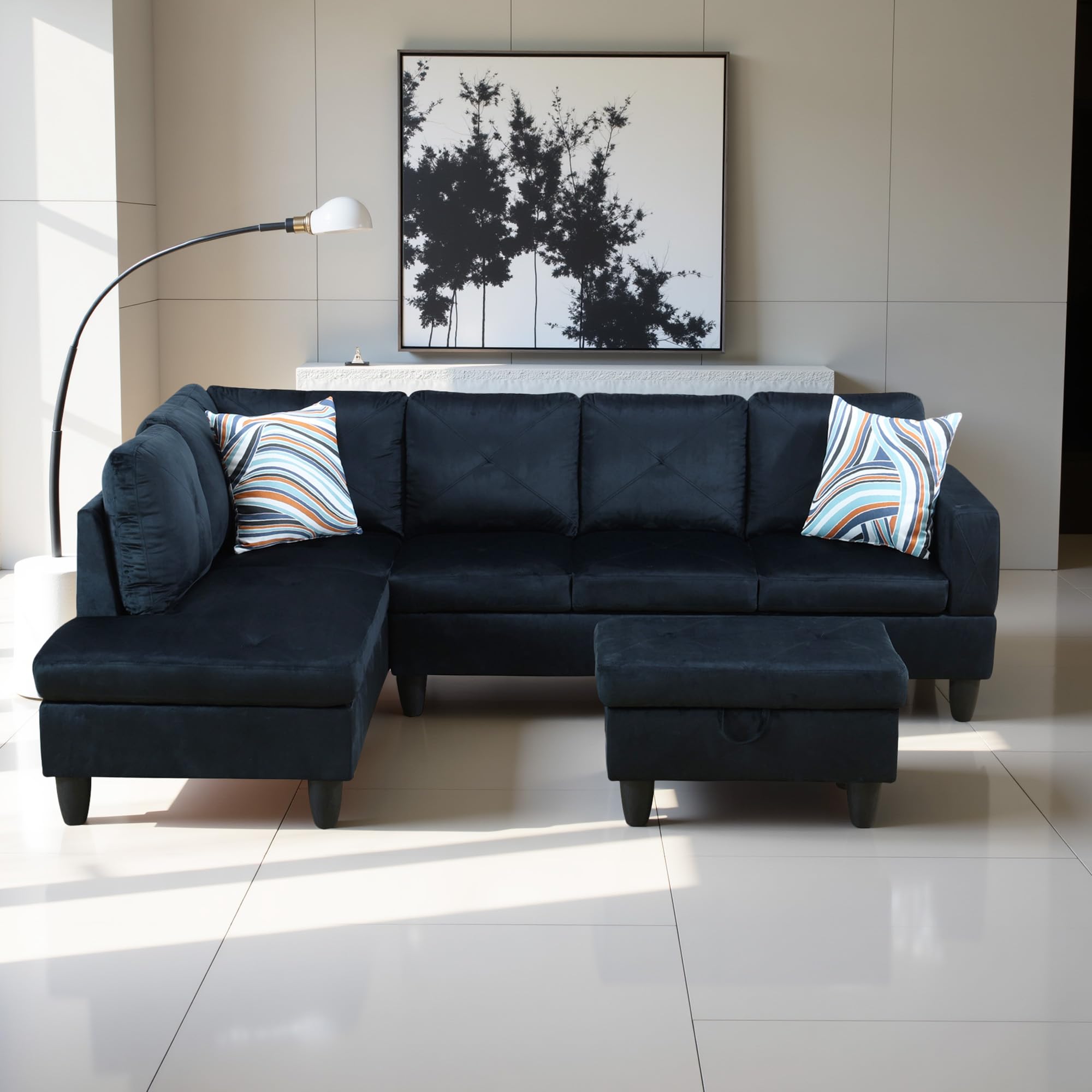 Photo 1 of *PARTIAL SET*
Lyngins L Shaped Couch Modern Sectional Couch Upholstered Microfiber Fabric 3 Pieces Sofas for Living Room with Chaise, Storage Ottoman for Office and Small Apartment, Midnight Blue