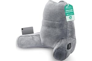 Sasttie Reading Pillow for Bed - 23 Inch, Back Pillow for Bed Sitting Up, Back-Rest Support Cushion with Side Pockets and Arms, Dorm Essentials, Oeko-Tex Certified, Dark Grey