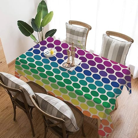 Amazon 水玉 テーブルクロス 140 185cm 虹色のドットの大きな丸の斑点子供の保育園のテーマ印刷のイラスト テーブルカバー リネン お手入れ簡単 テーブルマット テーブルクロス オンライン通販