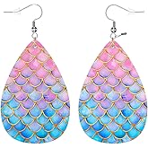 Zokola Mermaid Drop Dangle Earrings, Pink Gold Fish Mermaid Scales Earrings Charm Jewelry For Womens Friends, Lightweight Faux Leather Drop Dangle Earrings Set