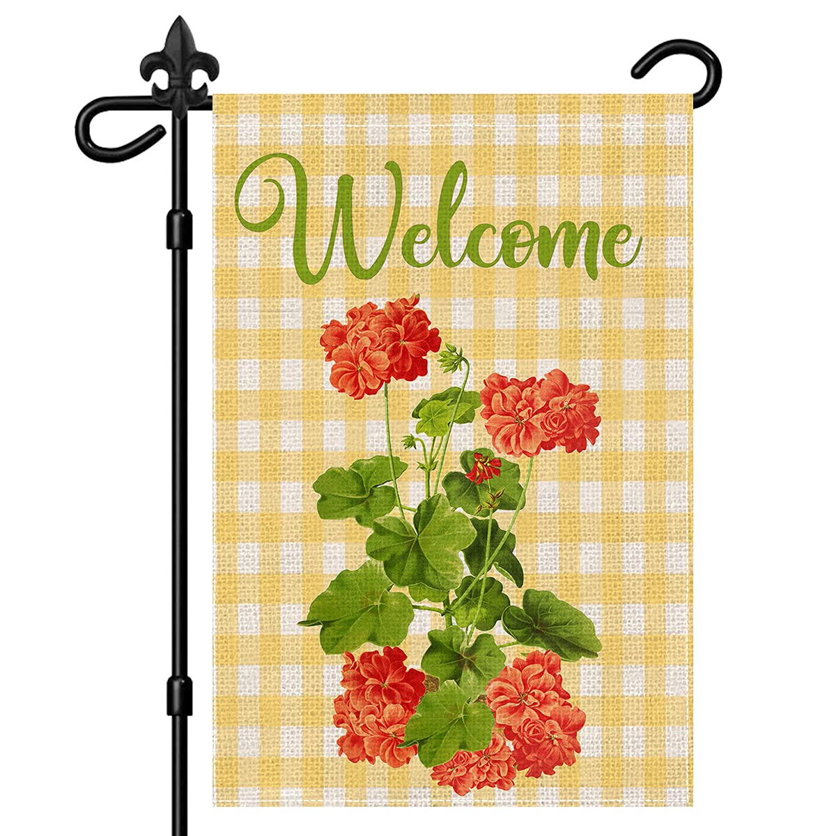 EnBrilite Geranium Floral Welcome Garden Flag, Vertical Double-Sided Burlap Garden Flag, Geranium Flowers Rustic Farmhouse Yard Flags, Spring Summer Seasonal Yard Outdoor Decoration 12*18 Inch