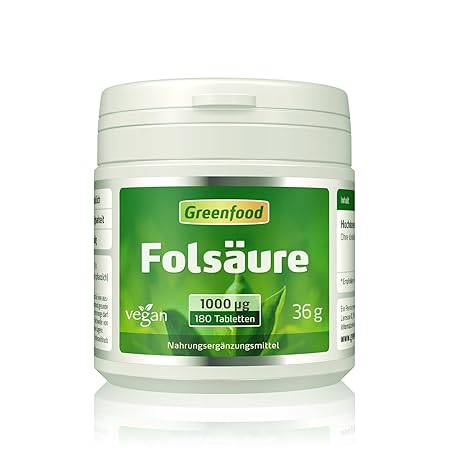 Folsäure, 1000 µg, extra hochdosiert, 180 Tabletten, vegan – für Blutbildung und Wundheilung, bei Kinderwunsch und Schwangers