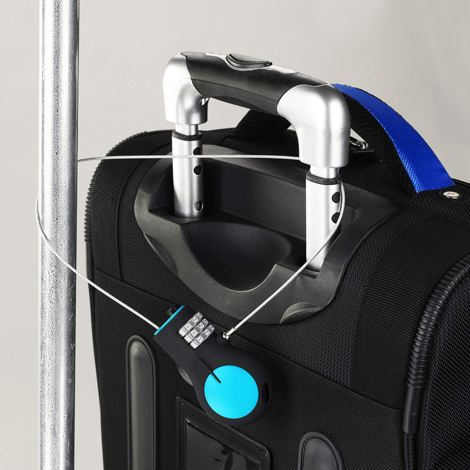 Lewis N. Clark TSA Approved Padlock & Bike Lock for Luggage + Travel, Set Your Combo w/30in Retractable Steel Cable, Blue, One Size