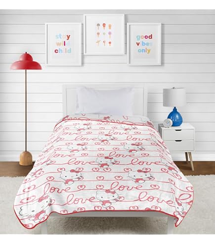 Couverture Douillette Hello Kitty 130x170cm - Plaid Polaire Corail Fleurs Kawaii