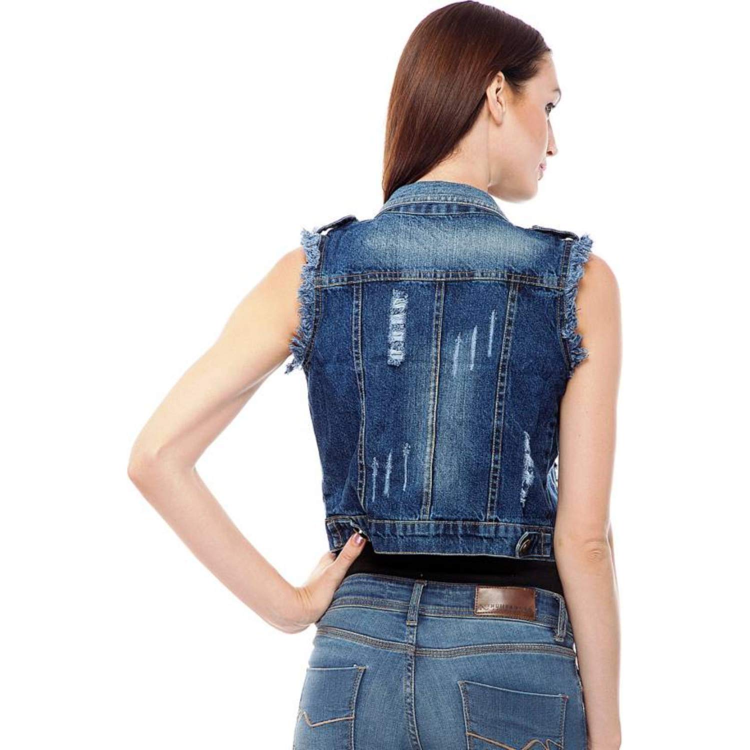 girls shopping sleeveless denim jacket for women