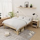Bamboo Bed Frame Full Size Wood Platform Bedframe Solid Stable with Non-Slip Slats Support Tall Bed No Box Spring Needed Heavy Duty Easy Assembly Noise Free Nature