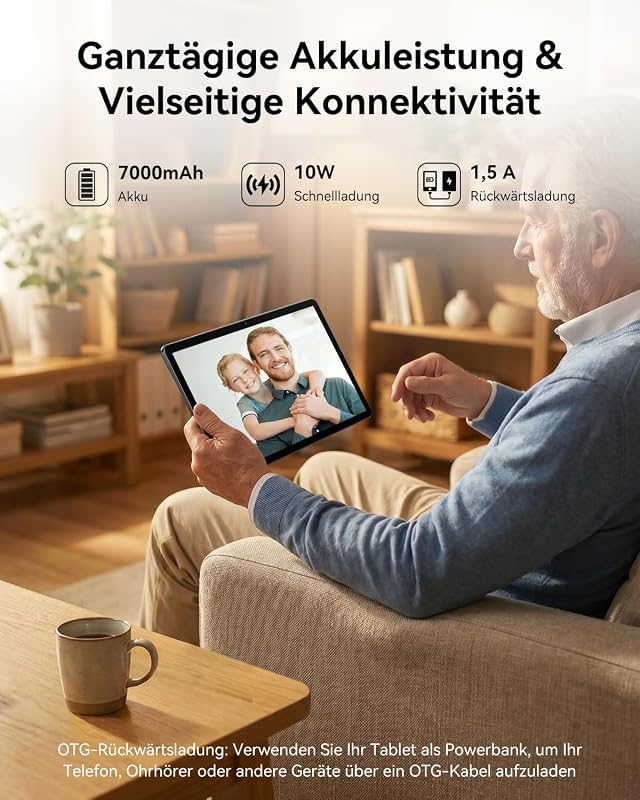 Tablet Android 16, 11 Zoll Display, 90Hz Bildwiederholrate, 64GB Tablet PC, 7000mAh Akkulaufzeit, 5G WiFi, GPS, OTG, Leichtes Design, Vielseitige KI-Tools, 4 Jahre Herstellergarantie
