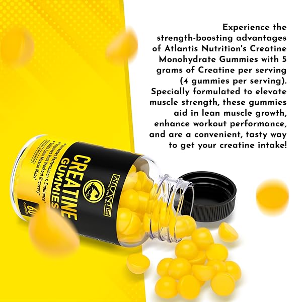 ATLANTIS NUTRITION CREATINE MONOHYDRATE GUMMIES FOR STRENGTH & ATHLETIC PERFORMANCE – 5G CREATINE PER SERVING – BUILD MUSCLE, BOOST PERFORMANCE & ENDURANCE & IMPROVE POST WORKOUT RECOVERY – 120 COUNT