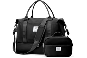SUNMOP Weekender Bags for Women, Travel Duffel Bags with Shoe Compartment,Personal Item Travel Bag for Airlines, Carry on Overnight Tote Bag for women with Toiletry Bag, Black