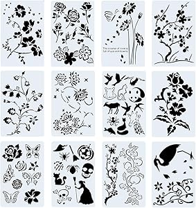 Poproo Painting Stencils Set Drawing Templates for Kids & Adults - for Bullet Journal, Planner, Scrapbook and DIY Craft (12 Pack, 10.2x6.7 inch)