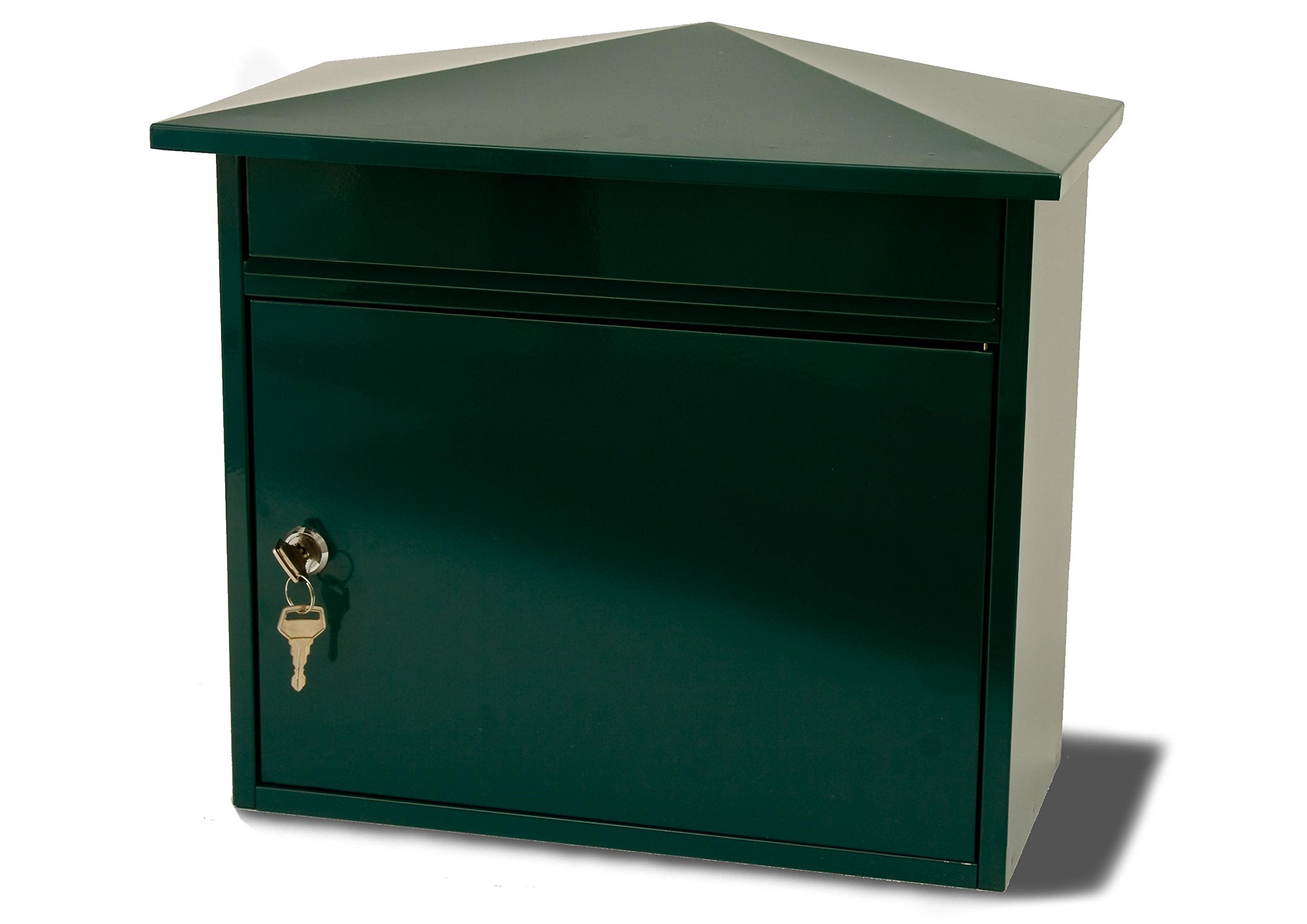 Burg-Wachter MB15G Mersey Large Wall Mounted Galvanised Steel Post Box , Green 390mm x 347mm x 206mm