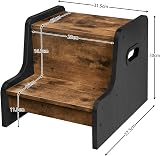 HOOBRO Kids Step Stool Two-Tier Wooden Stool Non-Slip Pads Rustic Brown Black view 3