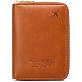 KARRESLY Passport Holder Covers Case with Safe Zipper Closure, RFID Blocking PU Leather Waterproof Travel Wallet for Women Men(Brown)