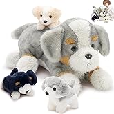Tezituor 5Pcs Australian Shepherd Dog Stuffed Animals, 24'' Large Mommy Stuffed Dog with 4 Puppies, Realistic Border Collie Plush Gift for Girl Boy