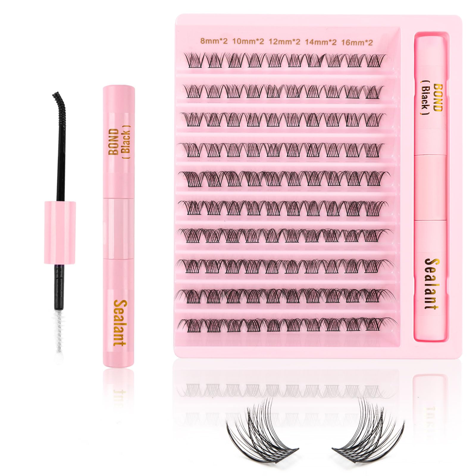 Kiusatig Eyelash Extension Kit - 100PCS DIY Lash Extensions - Cluster Lashes - D Curl 8-16mm False Eyelashes - Individual Eyelashes Kit with Lash Bond and Seal