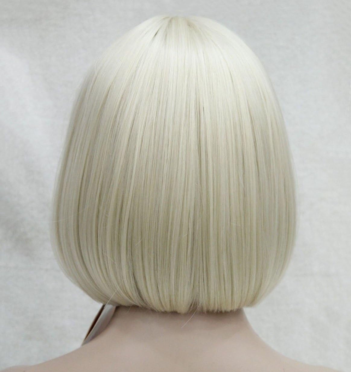 Lydell 8" Straight Short Bob Hair Flat Bangs Cute Central Dot Skin Top Heat Resistant Synthetic Wigs Pale Blonde - Image 5