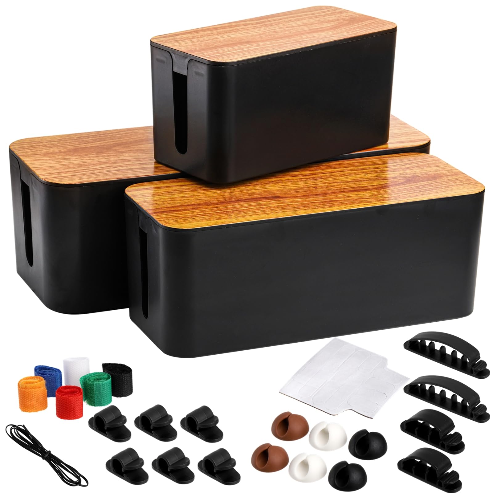 Photo 1 of Yopay Set of 3 Cable Management Box, Cord Cable Organizer Box, Wires Keeper Storage Holder, Surge Protector, Hide and Conceal Extension Power Strips Electrical Cords for TVs, Computers, Desks