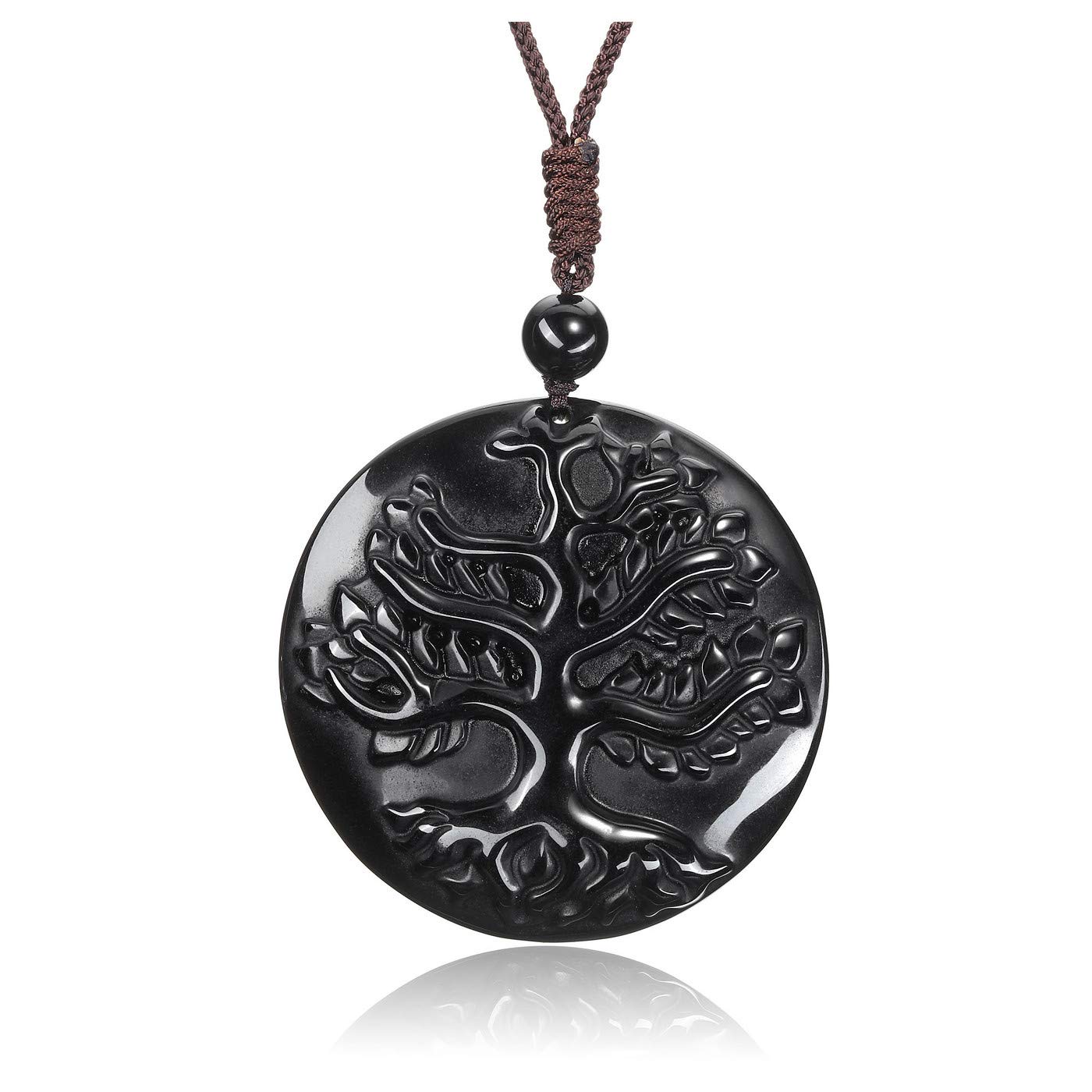 JOVIVI Mens Tree of Life Obsidian Crystal Healing Stone Amulet Protection Pendant Necklace for Men Handcarved Natural Black Obsidian Gemstone Jewellery Gifts for Men Dad Boyfriend Birthday Fathers Day