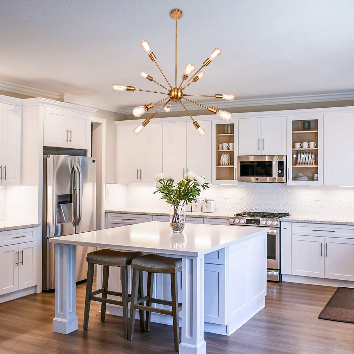 Lighting Ceiling Fans Black Bglight 12 Lights Black Sputnik Chandeliers Mid Century Semi Flush Mount Ceiling Light Modren Hanging Lighting Fixture For Dining Room Kitchen Island Living Room Bedroom Ceiling Lights