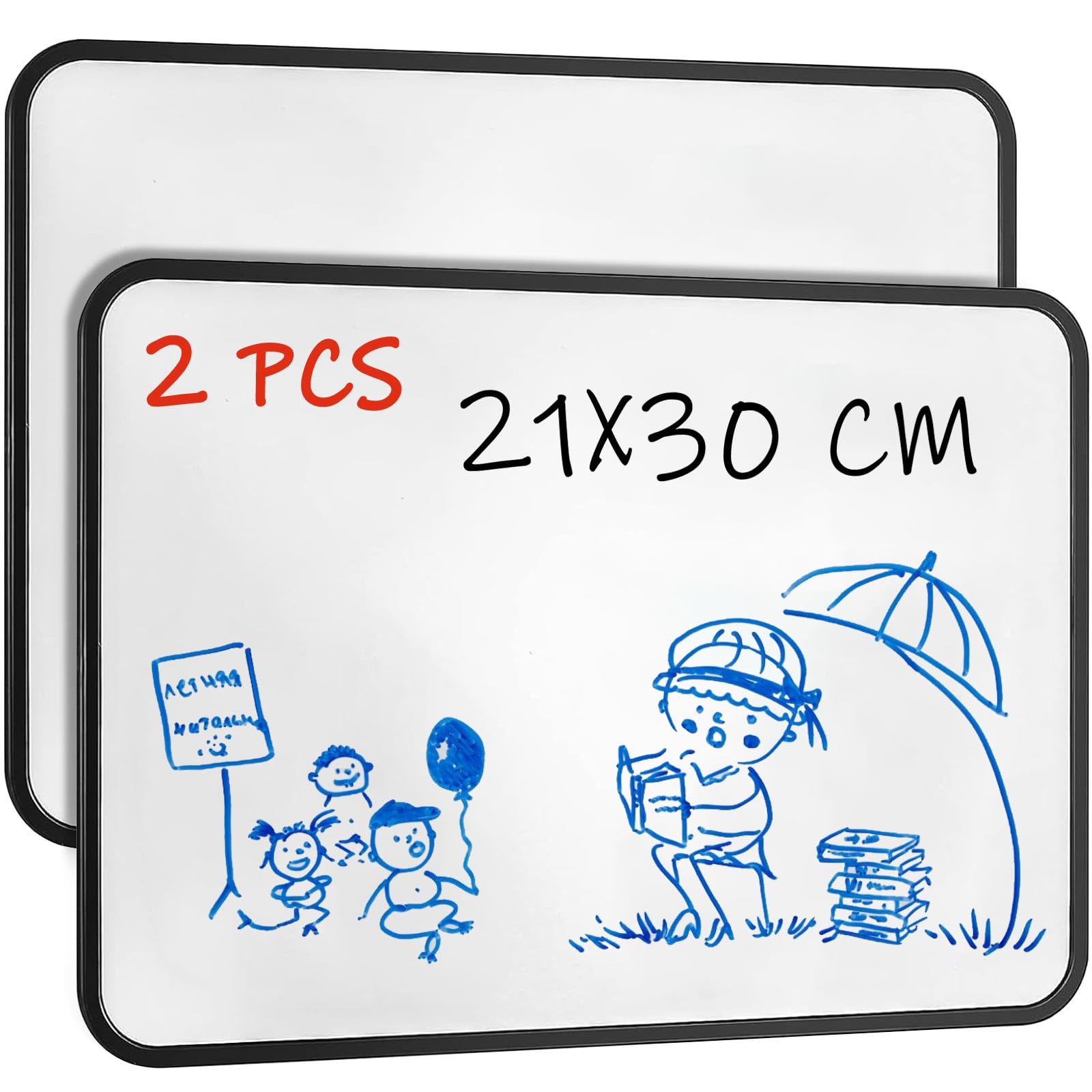 2 Pcs Dry Erase Whiteboards, A4 Size Small Double Sided White Boards, No Magnetic, Suitable for School Home Office Classroom Kids Children Students Drawing Writing - 30x21 cm