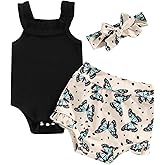 fhutpw Baby Girl Clothes Summer Cute Outfits 3 6 12 18 Months Spaghetti Strap Romper & Floarl Shorts Sets