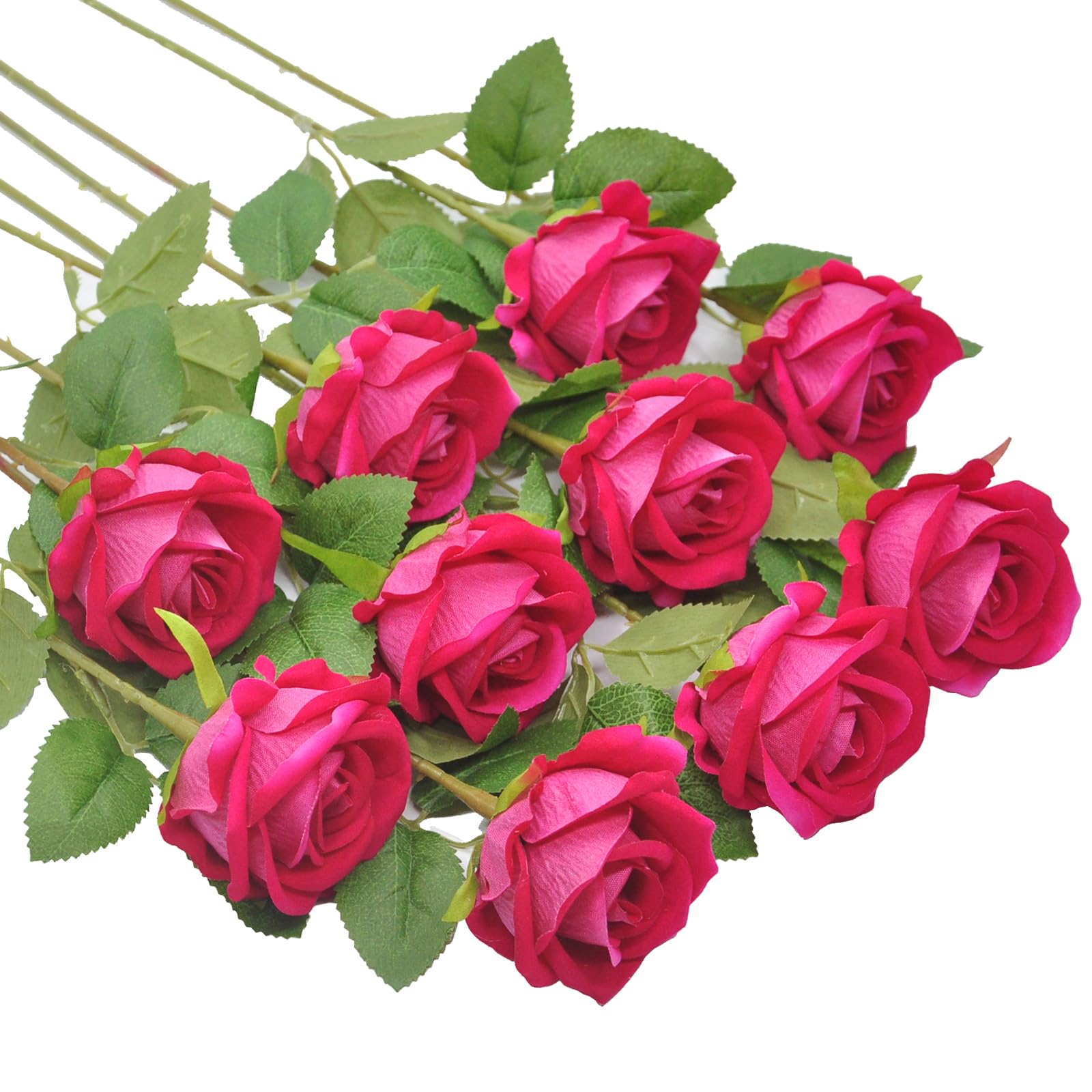 Huspox Fake Roses Artificial Flowers with Long Stem for Decoration Bouquet Wedding Floral Arrangement 10pcs (Floyd)