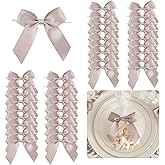 LiBongTa 3.5" Dusty Rose Bow Satin Pre-Tied Bows for Gift Wrapping, Small Bows for Crafts, Pink Bows, Candy Apple Bows, Twist Tie Bows for Cake Decorating, Party Favor, Wedding Decoration-36 Counts