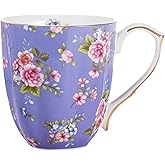 LJIMICAORO 13oz Bone China Floral Mug with Gold Bone China Coffee Mugs Bone Teacup Christmas Mugs Birthday Gifts for Women Mom Friends Coworker