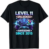 Level 11 Unlocked Awesome Since 2015 11th Birthday Boy Gamer T-Shirt
