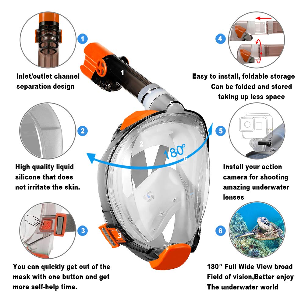 WSTOO Full Face Snorkel Mask,Advanced Safety Breathing System Allows