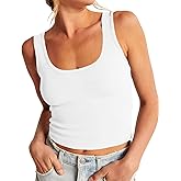 Artfish Women's Scoop Neck Sleeveless Knit Ribbed Fitted Casual Crop Tank Top