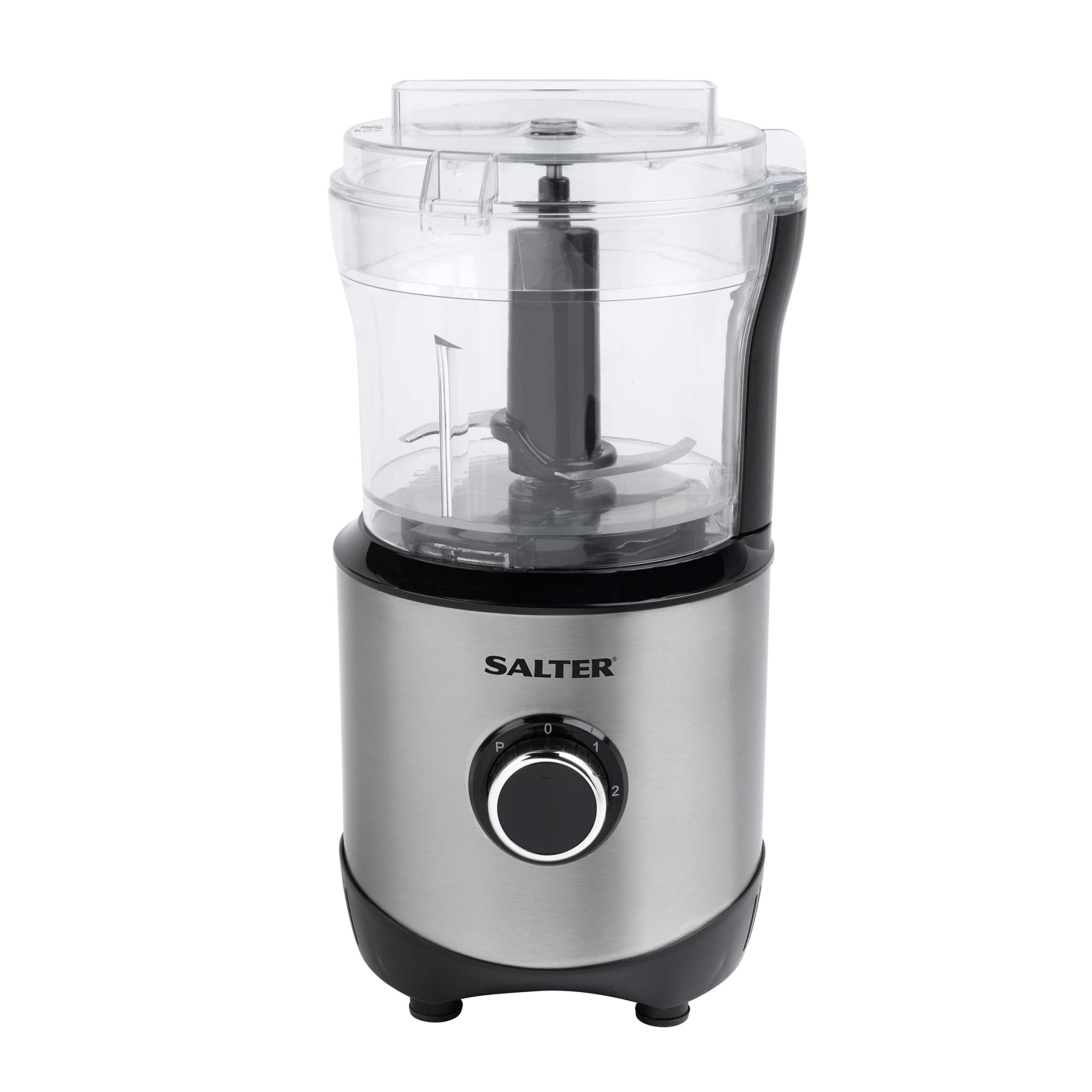 Salter EK4244 Mini Electric Food Processor Pro – Mini Universal Shredder with 900ml Bowl, 2 Speeds & Pulse Function, Feeding Chute for Oils & Dressings, Baby Food & Puree Maker, Stainless Steel, 300 W