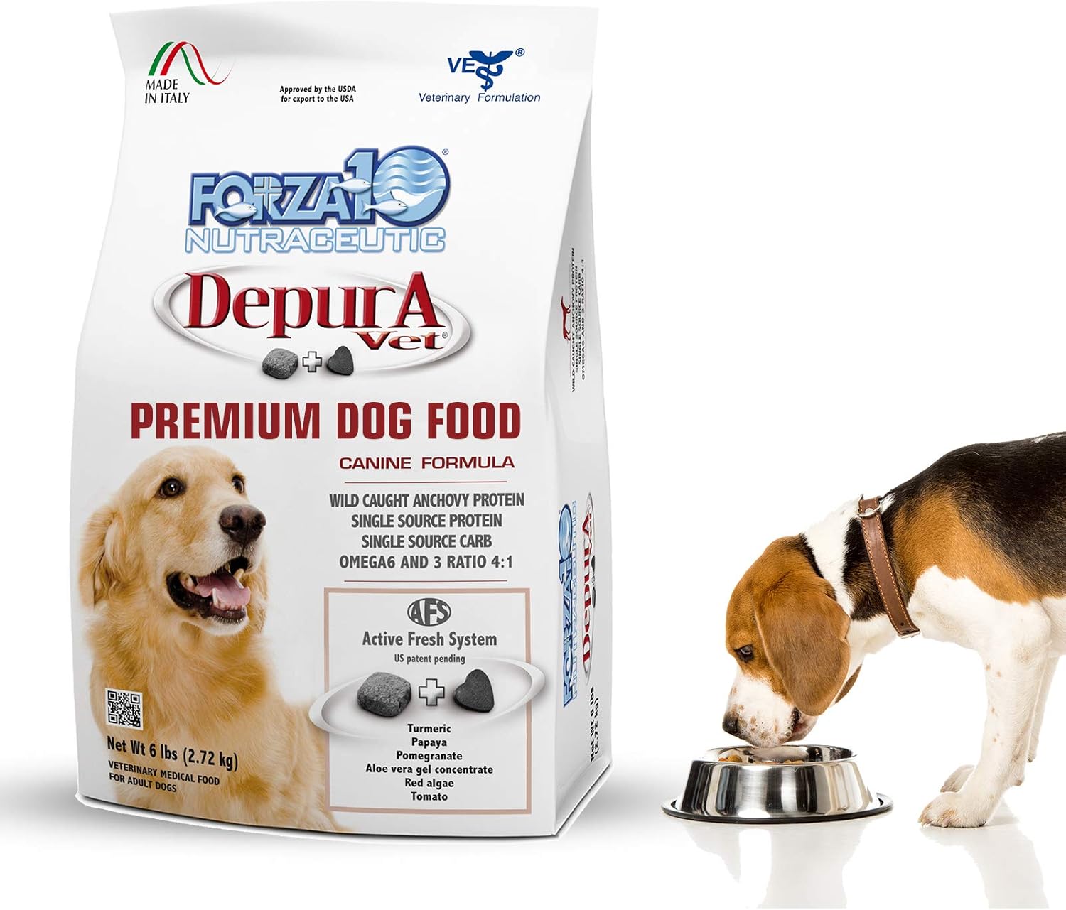 Forza10 Active Depura Daily Dry Dog Food, Limited Ingredient Gluten Free All Natural Ingredients Omega 6, Fish Flavor, 6 Pounds, Adult Dogs