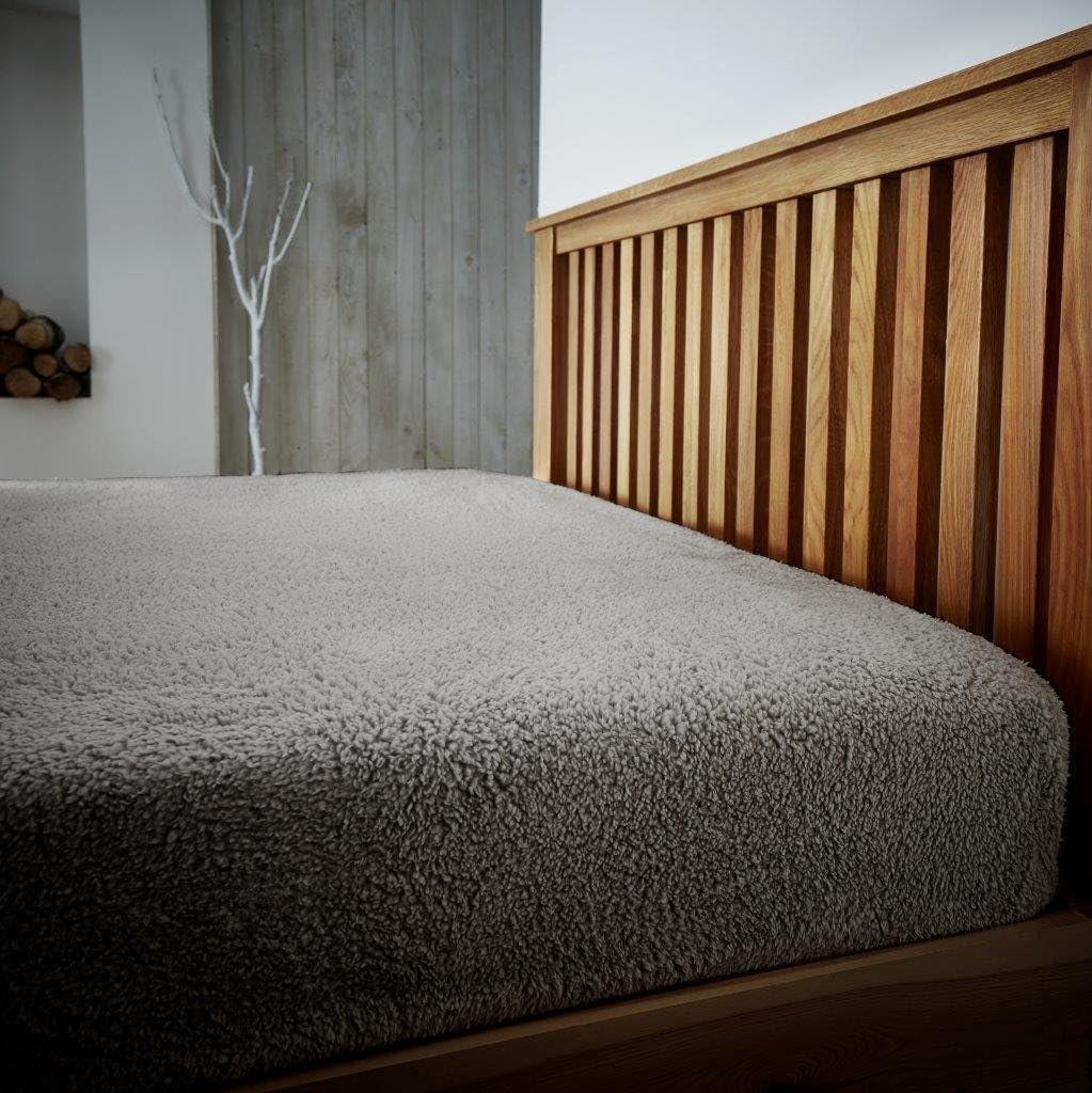 Gaveno Cavailia Teddy Fleece Luxurious Super Soft Warm and Cosy Fitted Bed Sheet (Grey, Double Matching Fitted Sheet)