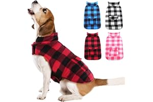 Kuoser Dog Winter Coat, Windproof Dog Fleece Jacket British Style Plaid Cold Weather Doggie Vest Coats, Reversible Cozy Warm Puppy Clothes Pet Apparel for Small Dogs S