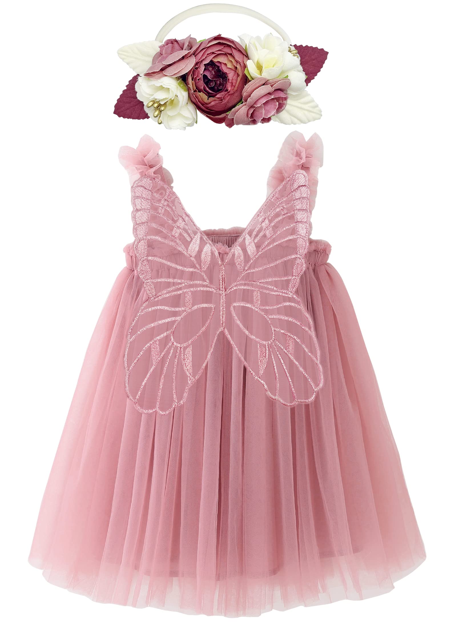 Photo 1 of BGFKS Layered Butterfly Tulle Tutu Dress for Baby Girls,Toddler Girl Princess Dress with Flower Headband(Dusty Rose,9 Months)LPNPMER0741099
